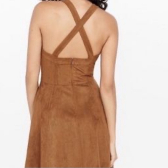 Express Women Brown Suede Like Dress Size Small Scalloped Hem Sleeveless - Picture 2 of 15